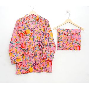 Conjunto de pijama indio 100% algodón al por mayor, vestido con estampado floral, ropa de dormir de verano, ropa de dormir a la moda en tallas grandes, regalo para mujeres. - Product Image 2