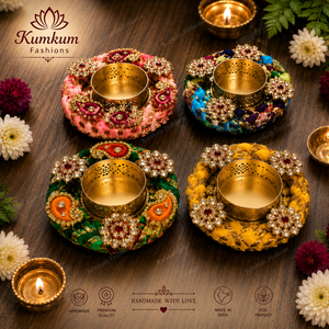 Support de bougie chauffe-plat en métal fait main indien, style Kundan, idéal pour Noël, mariages, fêtes, Diwali, décoration intérieure – Nouveauté très prisée - Product Image 3