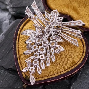 Art Deco Diamond Brooch 14K White Gold Plated IGI Certified 7-8CT Wedding Brooch - Product Image 1