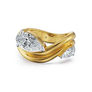 Bague en moissanite bicolore en forme de goutte pour femme, bague en argent à design ouvert avec pierres taillées en poire, bijoux de mode - Product Image 5