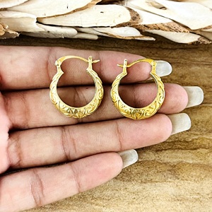 Unique Design Boho <b>Floral</b> <b>Hoop</b> Earrings Ethnic Brass Huggies Womens 18K Gold Plated Vintage Scroll Earrings Wholesale OEM ODM - Product Image 4