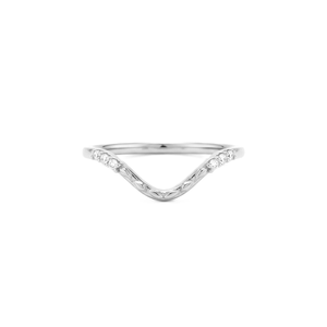 Def Color VS VVS Clarity Round Lab Diamond 14K Solid Gold Promise Ring Curved Chevron <b>Wedding</b> Band Pave Band Stackable Ring - Product Image 3