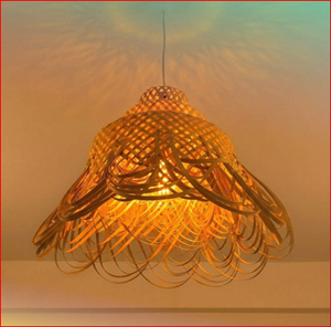 Lampe à fleurs, abat-jour en rotin, lustre en rotin naturel, grande lampe suspendue en rotin, luminaire en rotin rond - Product Image 2