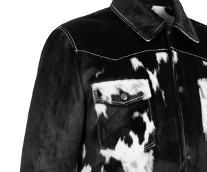 Men's Black White Cow Print PU Shirt <b>Jacket</b> Turn-down Collar Casual <b>Western</b> Style Regular Fit Autumn Wear Waterproof Breathable - Product Image 5