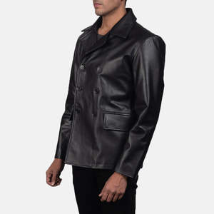 Blouson Bomber en Cuir Noir Personnalisé OEM, Imperméable, Hiver, Col Montant, Streetwear, Fermeture Éclair, Doublure Coton, 100% Homme - Product Image 3