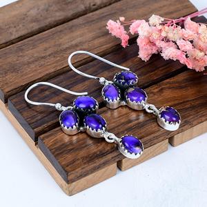 Boucles d'oreilles en argent sterling violet, rose, bleu turquoise, faites à la main, cadeau de Noël, bijoux - Product Image 1