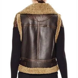 Chaleco Bomber de Cuero Genuino con Forro de Borrego para Mujer, Estilo Aviador B3 RAF, Color Marrón, para Invierno - Product Image 2