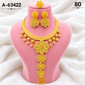 MOLL JEWELLERS Gold Plated Zinc Alloy Necklace Earring <b>Set</b> Women's Trendy Classic Plant Pattern ZIRCON Bridal Jewelry A-63417 - Product Image 6