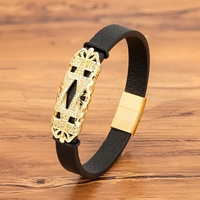 Bracelet élégant en cuir avec breloque étoile de David en acier inoxydable et zircon, personnalisable, bijou décontracté et tendance, en stock - Vente en gros MenneM