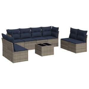 Juego de sofás de patio de ratán sintético gris de 9 piezas con cojines, conjuntos de jardín - Product Image 2