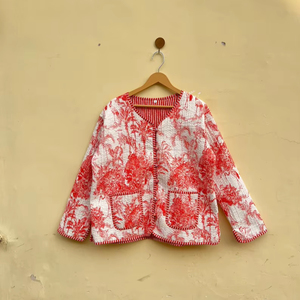 Indian Handmade 100% Cotton Eco-Friendly Quilted Anti-Wrinkle Breathable Quick Dry Front Pocket <b>Covered</b> <b>Button</b> Winter Regular - Product Image 1