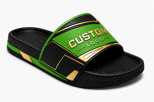 Sandales à glissière vertes personnalisées avec logo, pantoufles de sport noires et dorées, sandales EVA personnalisées pour hommes et femmes - Product Image 2