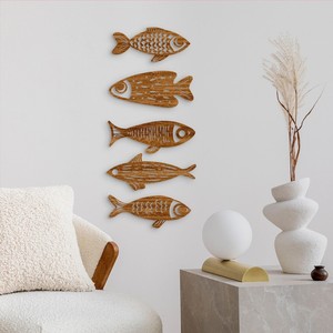 Décoration murale artisanale en bois d'acacia en forme de poisson - Décoration artisanale avec incrustation métallique de Moradabad - Product Image 4