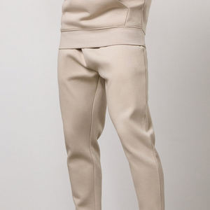 Ensemble de survêtement unisexe beige à capuche, manches longues, couleur unie, en coton, décontracté, pantalon de jogging, coupe régulière, polaire, design 2-en-1, pour l'hiver - Product Image 2