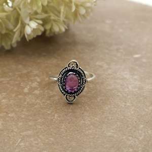 Handmade <b>925</b> Sterling <b>Silver</b> Natural Amethyst <b>Ring</b> Vintage Oval Purple Gemstone <b>Ring</b> Boho Ethnic Filigree Statement Jewelry - Product Image 1