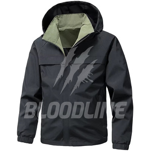 Chaqueta con Capucha Negra para Hombre Bloodline, Chaqueta Táctica Impermeable para Exteriores, Manga Larga, Logotipo Frontal Impreso, para Todas las Temporadas - Product Image 2