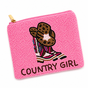 Luxury Handmade Country Girl Glass Beaded Coin <b>Purse</b> <b>Pink</b> Zipper Wallet Western Cowgirl Gift OEM ODM Wholesale - Product Image 1