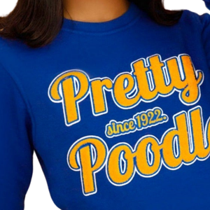 Sudadera de Felpa Azul con Bordado de Poodle, Suave, de Algodón Premium, Cuello Redondo, Estilo Sigma Gamma Rho para Mujer - Product Image 6