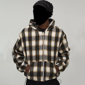 Wholesale Hooded Winter Streetwear <b>Flannel</b> Shirt <b>Jacket</b> Long Sleeve Plaid Eco-Friendly Windproof Breathable Polyester Lined <b>Men</b> - Product Image 1