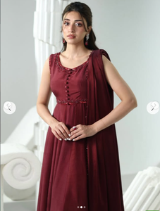 SADIA AUN HUTE COUTURE Élégant Saree en Coton Bordeaux Longueur Ras du Sol Robe de Mariage Traditionnelle Vêtements pour Femmes Style Inde Pakistan - Product Image 1