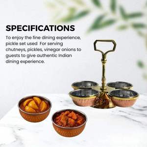 Wholesaler 4 Compartment Handmade Steel Copper 3 Bowl Classic Design Dishwasher Safe Eco-Friendly <b>Serving</b> <b>Set</b> with Stand - Product Image 3