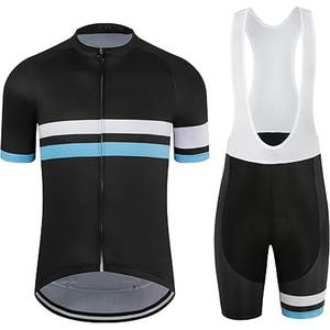 Ensemble de maillot de cyclisme pour homme, noir, blanc, bleu rayé, manches courtes, respirant, kit de sport - Product Image 1