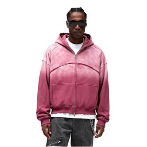 Men's Oversized Dip Dye <b>Zip</b> Hoodie Gradient Color French Terry Streetwear Sweatshirt Regular Fit Autumn Wear - Product Image 1