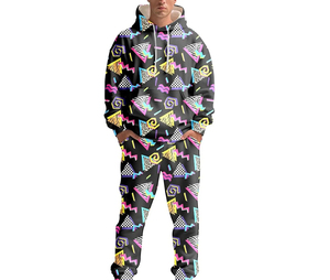 Ensemble de survêtement unisexe à imprimé géométrique, sweat-shirt à fermeture éclair à manches longues, poches latérales, streetwear, coupe classique, tenue décontractée sportive d'automne - Product Image 4