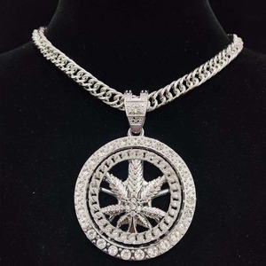 Collar de Hip Hop para Hombre con Colgante Giratorio de Hoja de Arce Iced Out, Cadena Cubana de Cristal de 13mm, Joyería con Dije de Hip Hop - Product Image 2