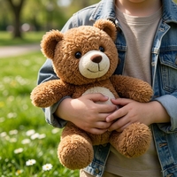 Boneka Beruang Teddy Cokelat Custom, Mainan Plush Klasik Duduk, Boneka Hewan Isi Kapas PP, Bulu Panjang Lembut, Mulut Bersulam, Hadiah Ulang Tahun
