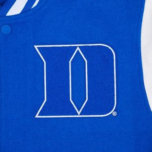 Chaqueta Universitaria Azul Rey y Blanca de los Duke Blue Devils con Logotipo Bordado, Cuello Redondo, para Adultos, Todas las Temporadas, con Ribete en Contraste - Product Image 5