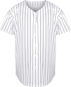 Camiseta Deportiva de Béisbol para Hombre, Blanca con Rayas Finas, Manga Corta, Cierre de Botones, Poliéster, Corte Regular, para Todas las Temporadas - Product Image 1