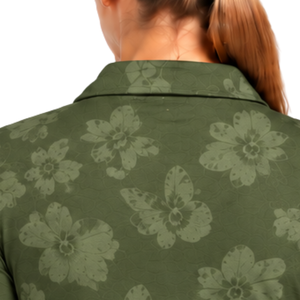 Polo de Golf Verde Oliva para Mujer, Manga Corta, Estampado Floral, Deportivo, Personalizado, Transpirable, Venta al Por Mayor - Product Image 4