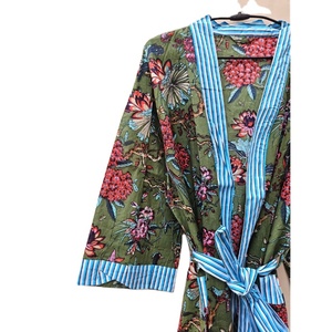 Kimono de algodón térmico elegante de talla grande para mujer, batas con diseño Floral de pájaro, estampado de bloques, ropa de salón para la playa, ropa informal de verano - Product Image 4