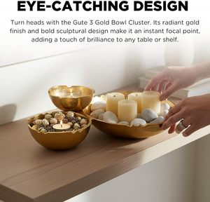 Bandeja de servir de aluminio dorado, plato de servir de 3 compartimentos dorado, bandeja de aperitivos de lujo, juego de tazones de servir dorados - Product Image 4