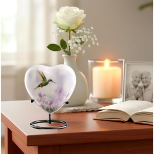 Urne commémorative en cœur pour cendres femmes hommes adulte urne colibri blanc pour femme mâle soigneusement fabriqué à la main funéraire décoratif - Product Image 3