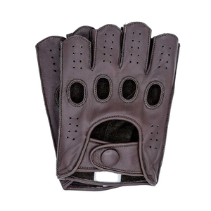 Custom Logo Brown Faux Leather Driving <b>Gloves</b> <b>Fingerless</b> Unisex All Seasons for Travel Daily Use Custom Color - Product Image 4