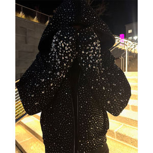 Sweat-shirts à capuche personnalisés entièrement imprimés avec paillettes, diamants et strass, à fermeture éclair, surdimensionnés, pour l'hiver, service OEM FINA SPORTS - Product Image 2