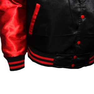 Blouson de baseball satiné pour homme, style universitaire, avec bordure rayée et broderie décorative, en toile, pour l'hiver - Product Image 4