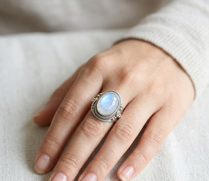 Natural Rainbow Moonstone 18k Sterling Silver Rose Gold & Yellow Gold Plated Handmade Bohemian <b>Statement</b> <b>Ring</b> Unisex - Product Image 3