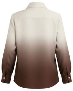Chemise boutonnée à manches longues pour femme, dégradé beige à marron café, style décontracté pour le bureau, fabrication sur mesure OEM, haut de gamme - Product Image 2