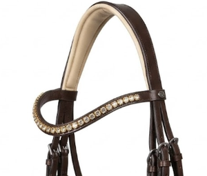 Brida Anatómica de Cuero Marrón Personalizada para Caballo con Diadema de Cristal Ámbar, Acolchado Suave y Narquera de Charol - Equipo Ecuestre OEM - Product Image 3