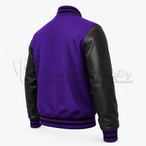 Chaqueta Varsity Personalizada de Lana y Cuero Morado y Negro para Hombre, Chaqueta de Béisbol con Letras Bordadas OEM, Fabricante al por Mayor - Product Image 4