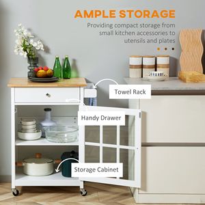 Elegante Carrello da Cucina Bianco con Design Moderno, Porta in Vetro, Impugnatura Metallica e Portasciugamani per Uso Versatile - Product Image 4