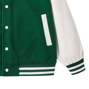 Veste de sport de luxe en laine haute densité avec manches en cuir véritable, style urbain américain, logo brodé - Product Image 5