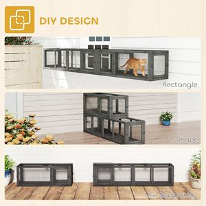Tunnel per Gatti in Legno Grigio Scuro con 8 Porte, Design Combinabile per Uso Esterno - Product Image 5