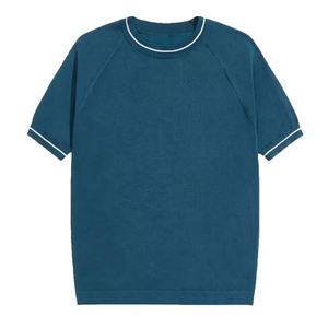 Custom Logo Men's Knitted <b>T</b>-<b>Shirt</b> Contrast Tipped Collar Ringer Tee <b>Raglan</b> Sleeve Cotton Knit Top Wholesale - Product Image 1