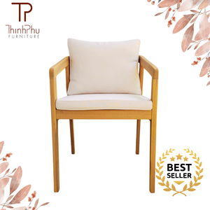 Wood Outdoor <b>Chair</b> With <b>White</b> Cushion Scandinavian Style Solid Back Design For Garden Patio Use - Product Image 3