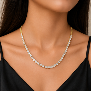 Colliers en or jaune 18 carats plaqué or, sertis de moissanite, coupe émeraude classique, ensemble de bijoux pour femmes - Product Image 1