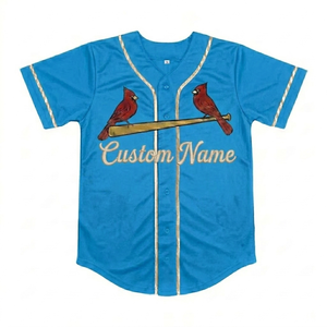 Camiseta de Béisbol Personalizada de los Cardinals al por Mayor, Azul Cielo, Manga Corta, con Botones, Secado Rápido, Ligera, Nombre del Equipo Personalizado, Transpirable - Product Image 1